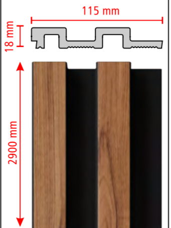 Polymer wall panel wood look decorative wall cladding 115 mm x 2900 mm