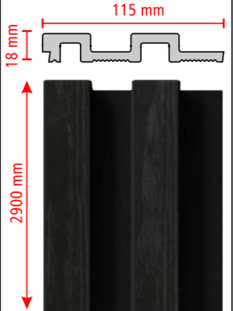 Polymer wall panel black modern decorative wall covering 115x2900 mm